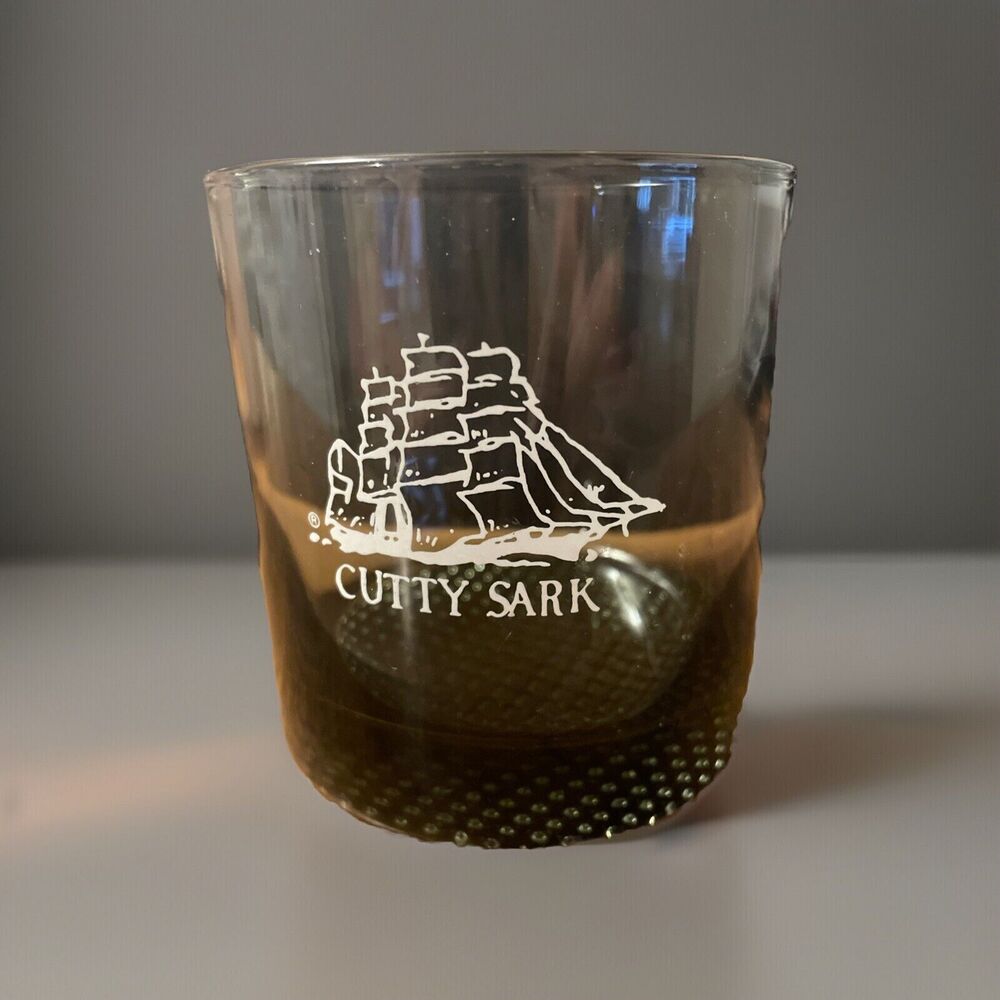 Cutty Sark Tinted Black Ombré Hi Ball Drinking Glass 6 Ounces White Ship Logo